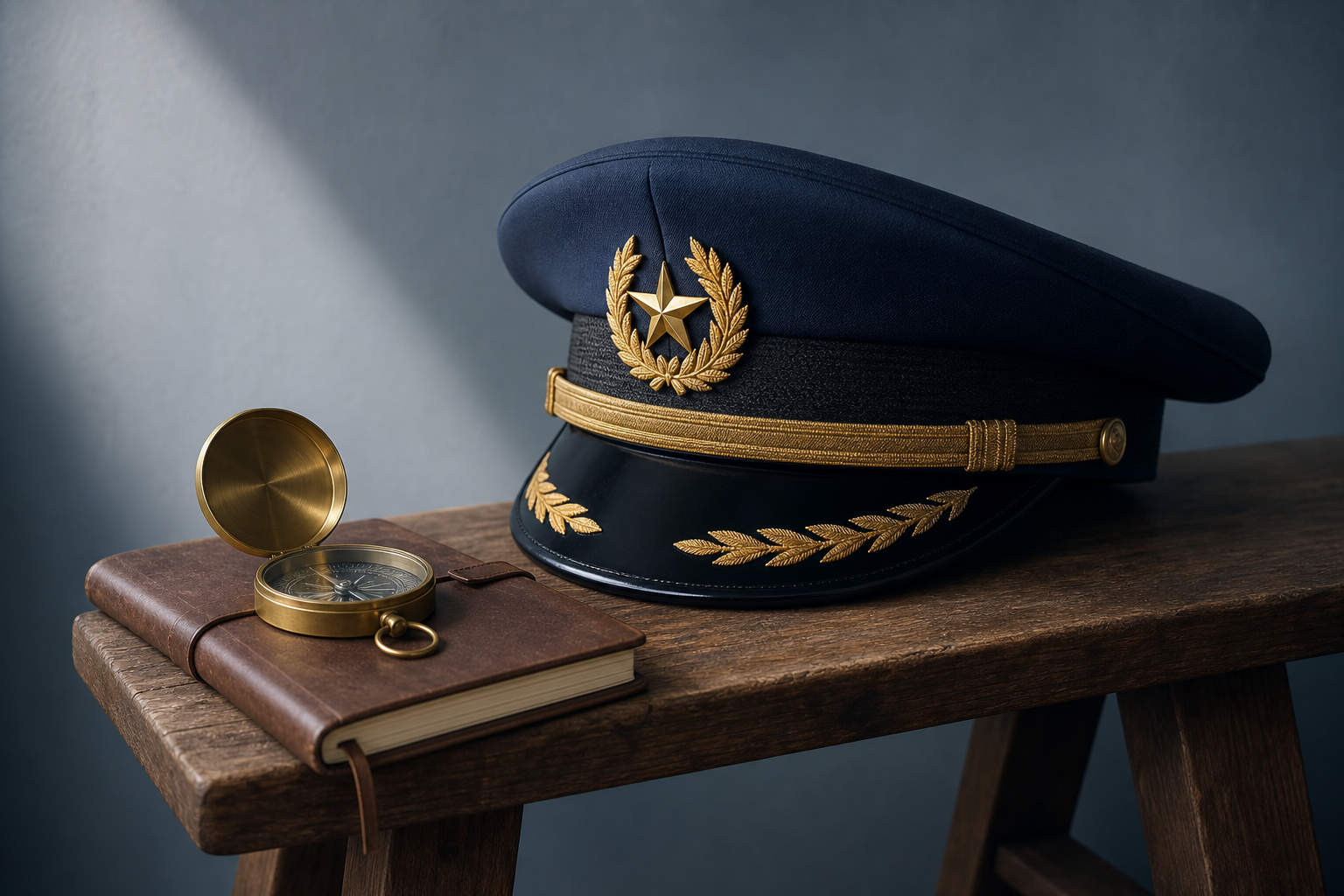 Uniformmütze und Notizbuch als Symbol für Polizei, Justiz und Zoll